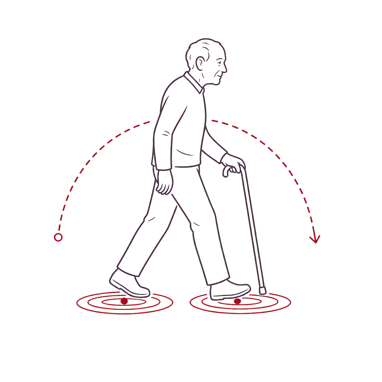 Line illustration of gait and balance monitoring
