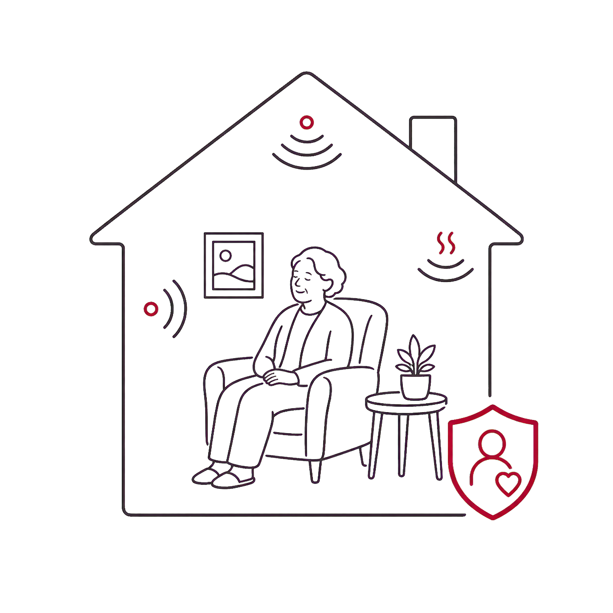 Line illustration of privacy-aware home monitoring