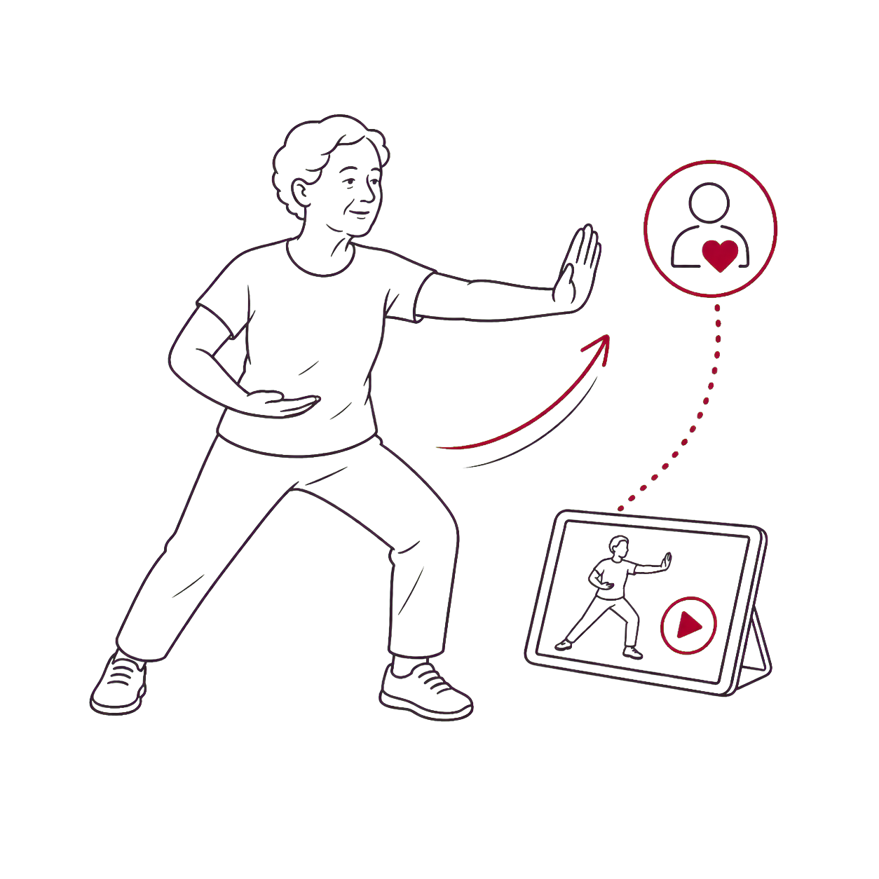 Line illustration of video-guided exercise